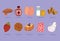 Breakfast food fresh cartoon cute icons bread syrup bottle milk cereal fruit cookie and sandwich