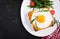 Breakfast. French cuisine. Croque madame sandwich close up on the table.