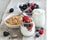 Breakfast with Fresh greek yogurt, muesli and berries