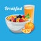 Breakfast fruit cereal muesli vector illustration