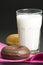 Breakfast glass of chocolate milk and donut