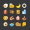 Breakfast healthy food and drinks flat vector icons