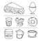 breakfast icons set, sandwich boiled egg juice coffee pot and cup line style