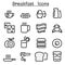 Breakfast icons in thin line style