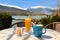 Breakfast by the Lake Plastiras with the mountains view.