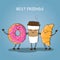 Breakfast. Morning breakfast. Cute picture of a coffee, a donut and a croissant. Vector illustration.
