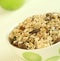 Breakfast, muesli and green apple