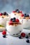 Breakfast parfait made from Greek yogurt and granola topped with fresh berries Generative AI