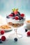 Breakfast parfait made from Greek yogurt and granola topped with fresh berries Generative AI