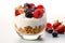 Breakfast parfait made from Greek yogurt and granola topped with fresh berries Generative AI