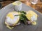 Breakfast poached eggs with hollandaise sauce