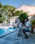 Breakfast by the pool of an luxury hotel in the Provence France