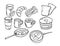 Breakfast products set. Hand drawing sketch vector illustration.