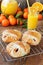 Breakfast - puff pastry, oranges and orange juice