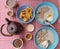 Breakfast set including rice gruel, padnoongo and ovaltine milk