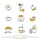 Breakfast - set of vector icons in linear flat style related to morning meal.