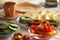 Breakfast Table Closeup cheese plate vegetables 2