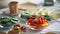 Breakfast Table Closeup cheese plate vegetables