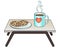 Breakfast table with a cup of coffee and a plate of cookies - vector full color picture. The bedside table with a mug of tea and c