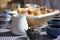 Breakfast table on sunny terrace, French Riviera