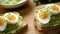 Breakfast toast with egg and mashed avocado