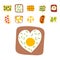Breakfast toast set slices toasted crust sandwich with butter fried toaster flat cartoon style bread and butter vector