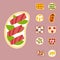 Breakfast toast set slices toasted crust sandwich with butter fried toaster flat cartoon style bread and butter vector