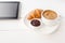 Breakfast with touchpad tablet