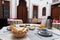 Breakfast in traditional hotel called riad in Fes