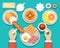 Breakfast vector concept with fresh food and drinks top view