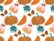 Breakfast Vector seamless pattern. Cream and cherry muffins. Cappuccino and croissant.