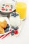 Breakfast. Yogurt, Orange Juice, Berries and Croissant