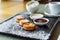 Breakfasts: delicious cheesecakes with sour cream jam for cafe restaurant menus