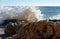 Breaking Atlantic Ocean waves on a rock in Portugal