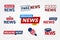 Breaking and fake news logo template on transparent background. Headline TV Stamp. World news vector illustration set.