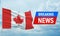Breaking news. World news with backgorund waving national flag of Canada. 3D illustration.