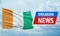 Breaking news. World news with backgorund waving national flag of Cote Ivoire. 3D illustration.