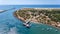 Breakwater channel in Quatro aguas, Tavira Island. View from sky