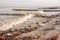 Breakwater covered by ice