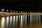 Breakwater , Lights on the water at night in the marina. Ashkelon. Israel