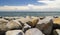 Breakwater stones at the seaside in Manila Bay, Philippines