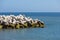 Breakwater of tetrapods at the Atlantic coast of Madeira, Portugal