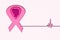 breast Cancer Awareness ,3D illustration, pink ribbon with lady icon inside and heart beat paper cut including copy space