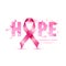 Breast cancer awareness concept illustration pink ribbon symbol, pink watercolor blots with text october. Vector hand