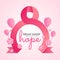 Breast cancer awareness month banner with pink circle ribbon sign flower and balloon on soft pink background