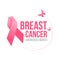 Breast cancer awareness month banner with pink ribbon and butterfly flying sign vector design