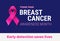 Breast Cancer Awareness Month banner - pink ribbon on dark blue background, `Think pink` and `Early detection saves lives` tex