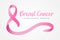 Breast cancer awareness month banner with pink ribbon roll sign and text vector design