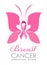 Breast cancer Awareness month banner with woman wings for butterfly sign and pink ribbon sign vector design