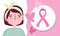 Breast cancer awareness month cartoon woman butterflies, prevention poster